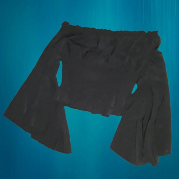 Women's Black Gothic Peasant Top Blouse Size Medium - Picture 2 of 6